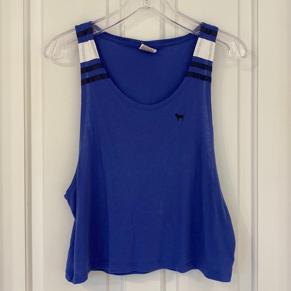 Victoria Secret Pink: Purple Blue Loose Fit, Dog Logo Wide Armholes Tank Top SzS - Picture 1 of 9